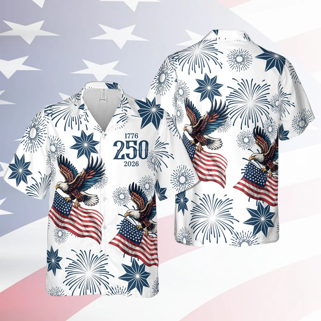Retro Hawaii 250 Years of Freedom 1776 - 2026 Eagle Patriotic Shirt Statue Of Liberty, US Flag, Liberty Bell, 250th Anniversary Hawaiian Shirt 9I4