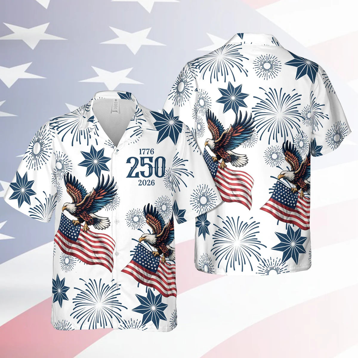 Retro Hawaii 250 Years of Freedom 1776 - 2026 Eagle Patriotic Shirt Statue Of Liberty, US Flag, Liberty Bell, 250th Anniversary Hawaiian Shirt 9I4