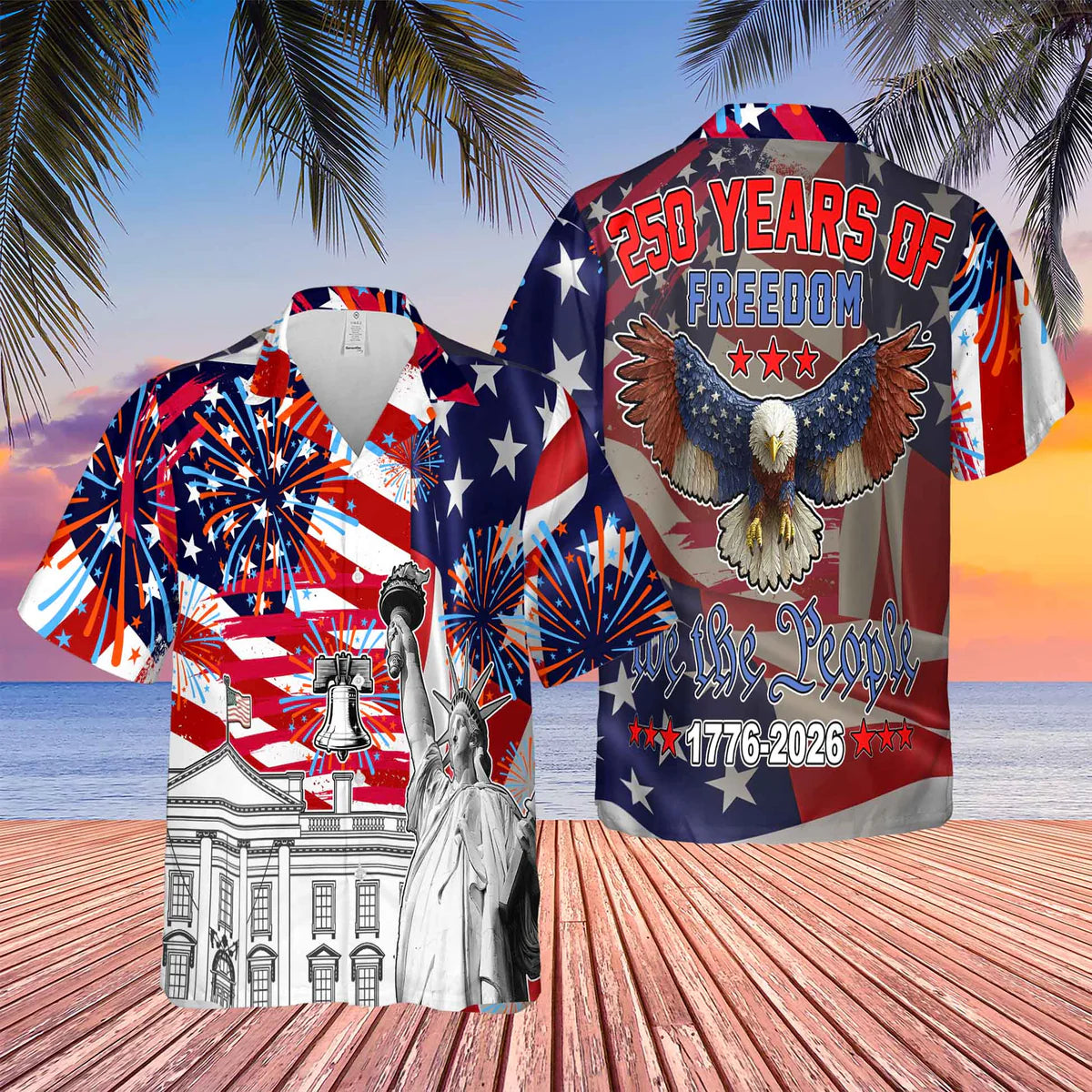 Retro Hawaii 250 Years of Freedom 1776 - 2026 Eagle Patriotic Shirt Statue Of Liberty, US Flag, Liberty Bell, 250th Anniversary Hawaiian Shirt 9I4
