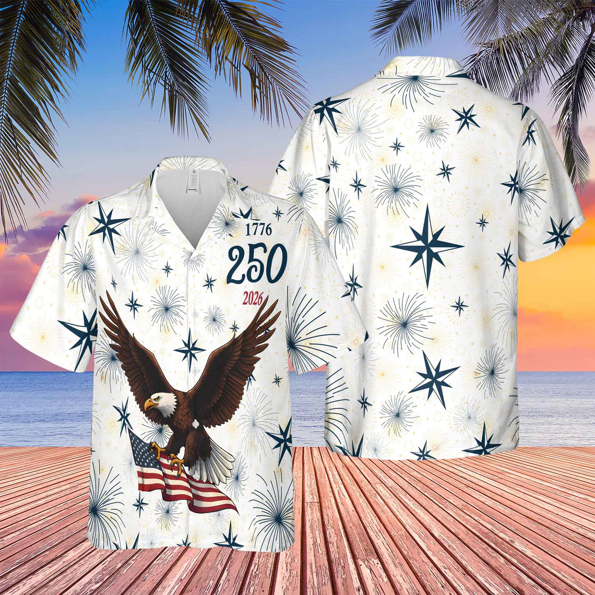 Retro Hawaii 250 Years of Freedom 1776 - 2026 Eagle Patriotic Shirt Statue Of Liberty, US Flag, Liberty Bell, 250th Anniversary Hawaiian Shirt 9I4