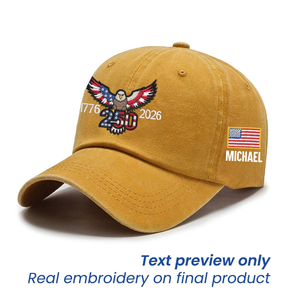Personalized 250th Anniversary Washed Cap with Embroidered Eagle Flag