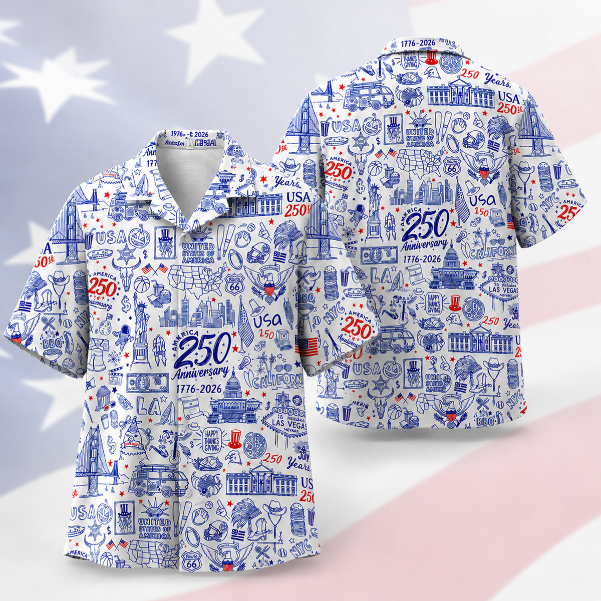 USA 250th Anniversary Hawaiian Shirt, Patriotic Aloha Wear Button Down