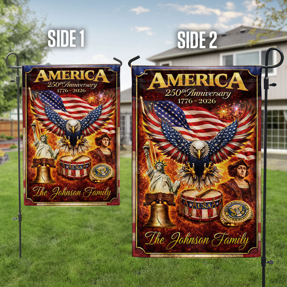 Personalized America 250th Anniversary Flag, Fire Flame Eagle Flag