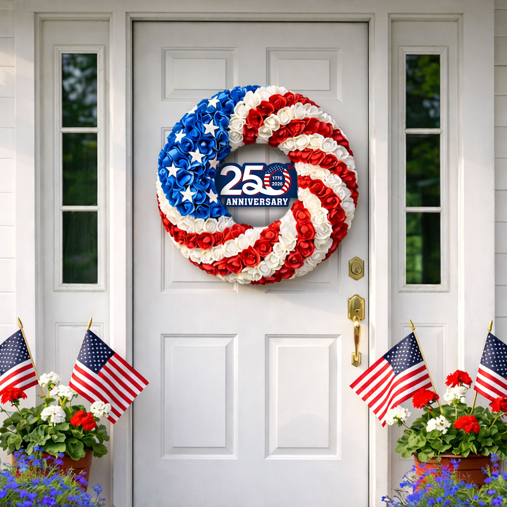 250th Anniversary American Flag Wreath for Patriotic Front Door Decoration
