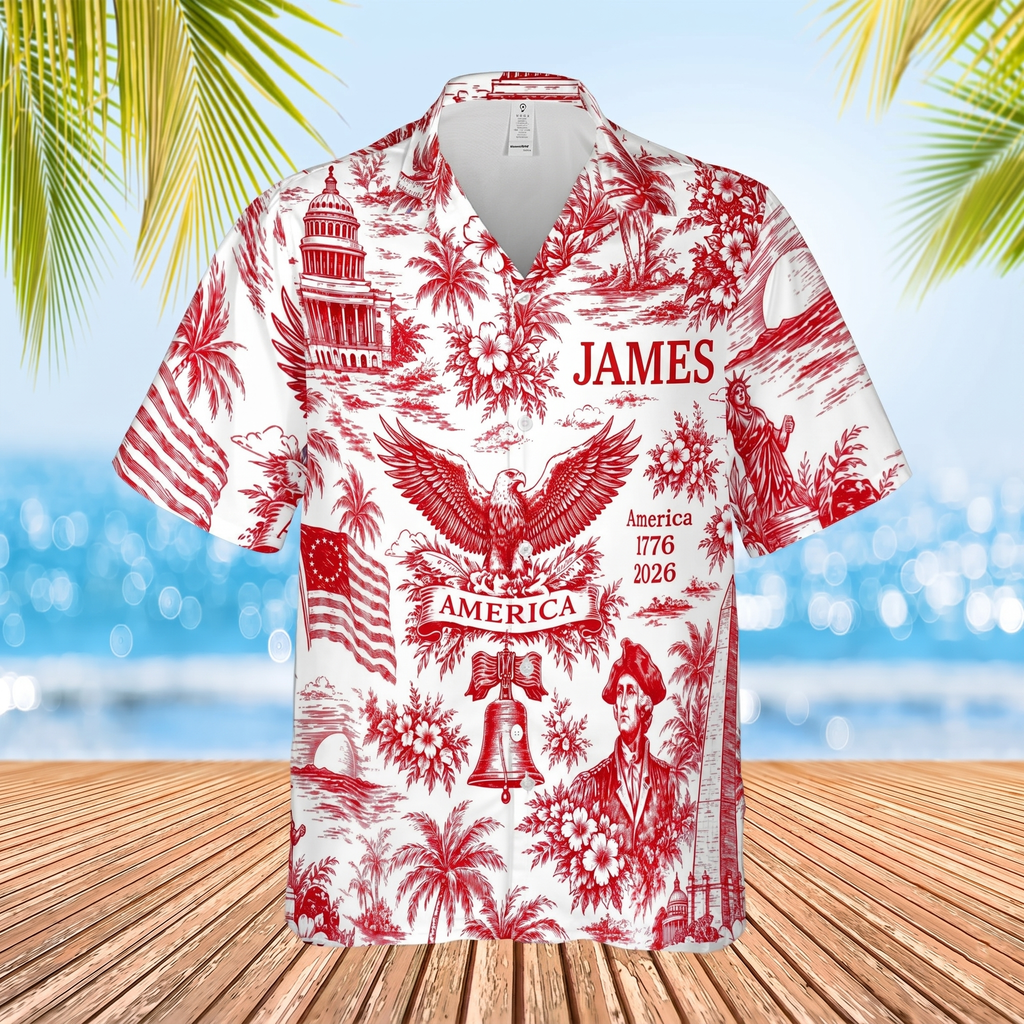 Personalized America 250 Years Anniversary Hawaiian Shirt | Vintage Patriotic AOP Hawaii Shirt | Custom Name 4th Of July Shirt 684910