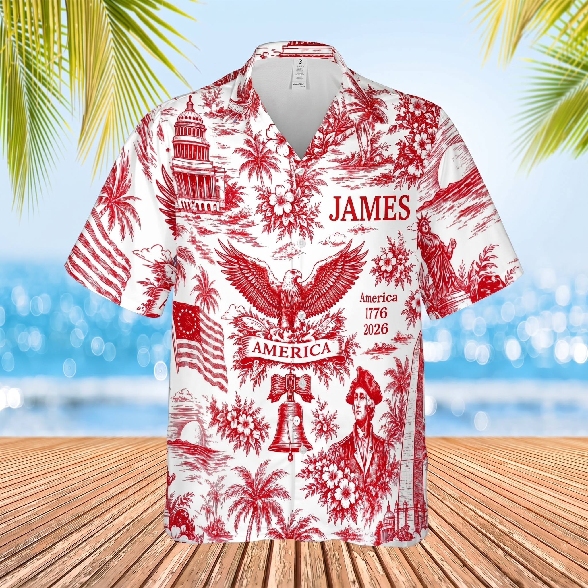 Personalized America 250 Years Anniversary Hawaiian Shirt | Vintage Patriotic AOP Hawaii Shirt | Custom Name 4th Of July Shirt 684910