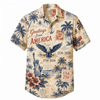 Vintage Greetings From America Hawaiian Shirt, USA 250th Anniversary AOP Hawaii Shirt 685263