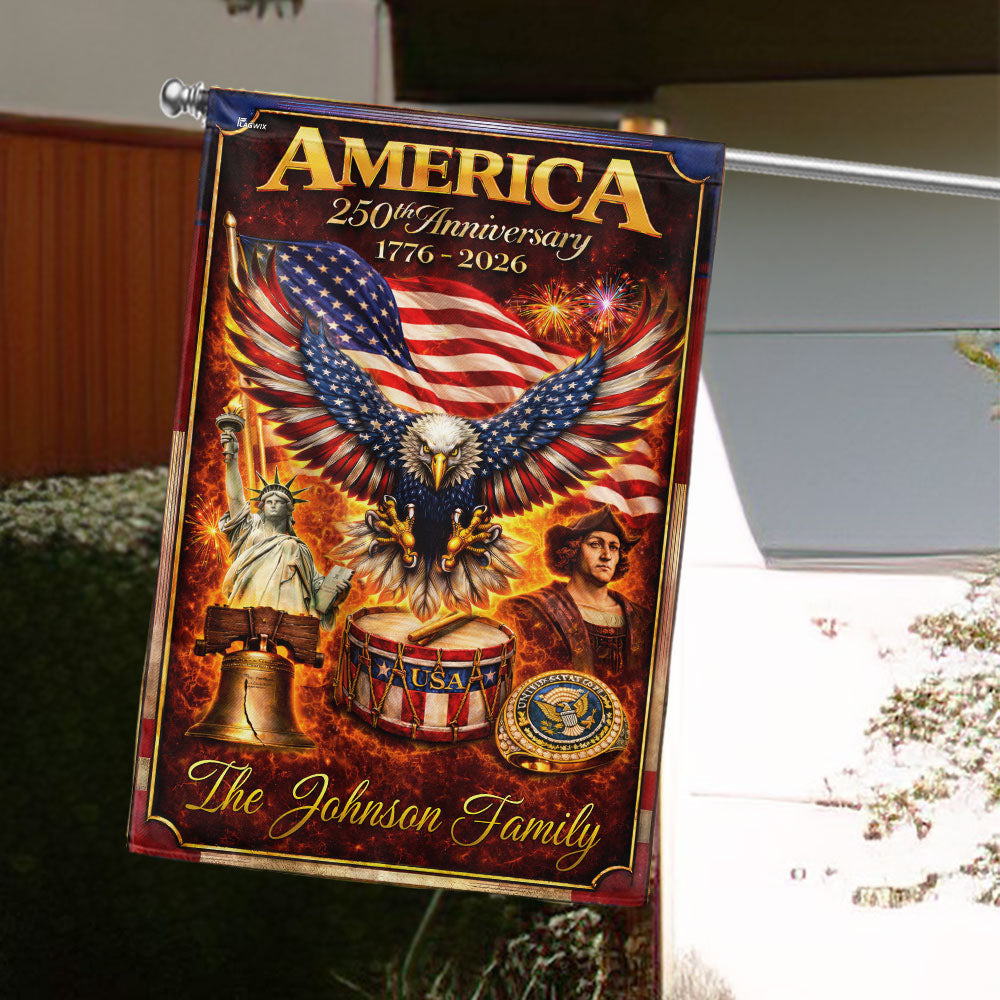 Personalized America 250th Anniversary Flag, Fire Flame Eagle Flag