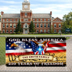 Personalized Fence Banner God Bless America, Patriotic 250 Years of Freedom Custom Outdoor Flag