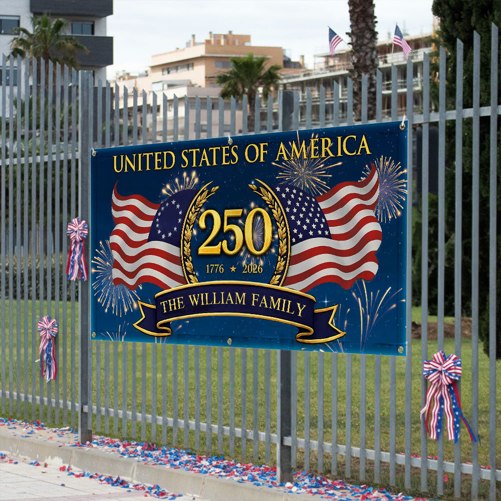 Personalized 250 Semiquincentennial Fence Banner, United States of America Patriotic 1776 2026 Custom Outdoor Flag