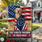 Dog American Flag, Personalized 250 Years of Freedom Golden Retriever Flag