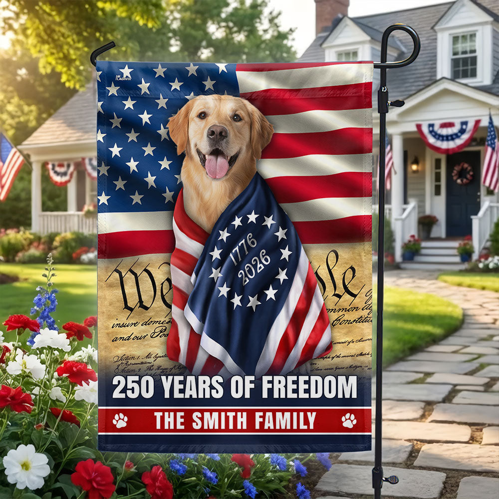 Dog American Flag, Personalized 250 Years of Freedom Golden Retriever Flag