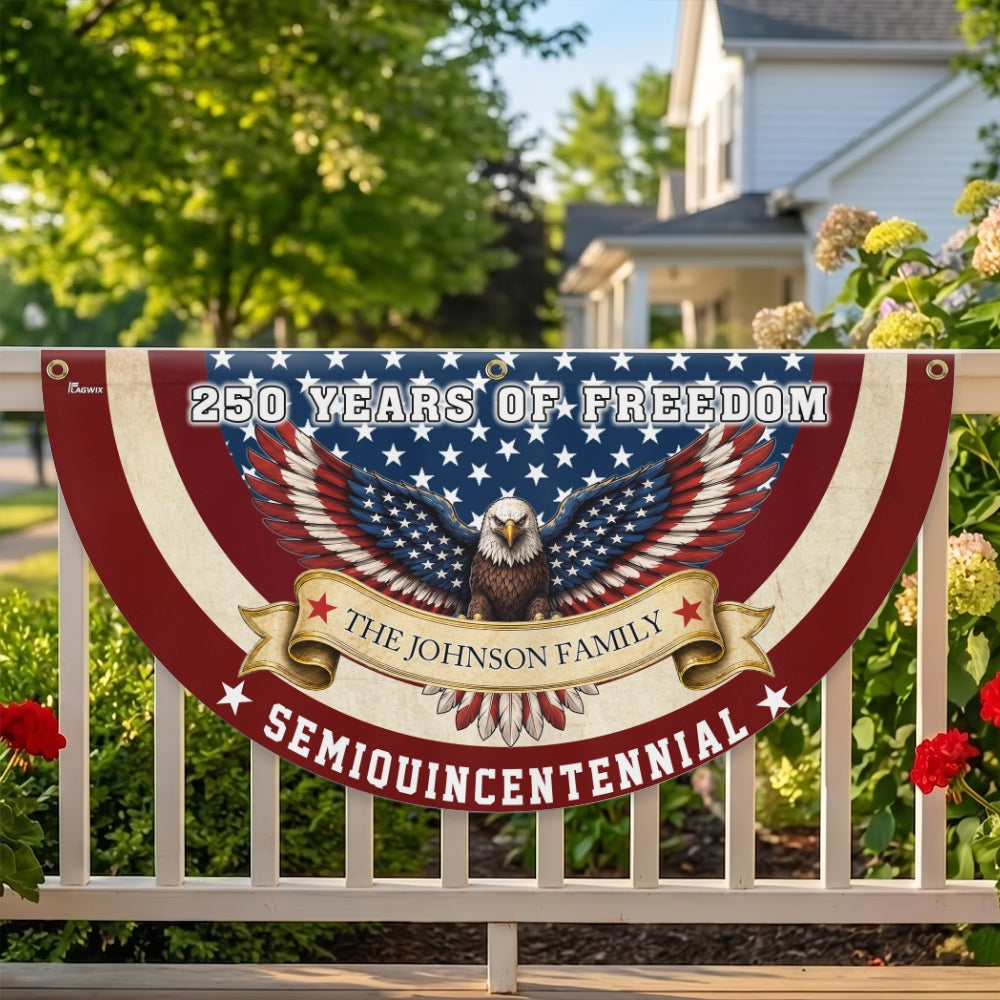 Personalized 250 Years of Freedom Fan Flag, Patriotic Eagle Custom Name Semiquicentennial Flag