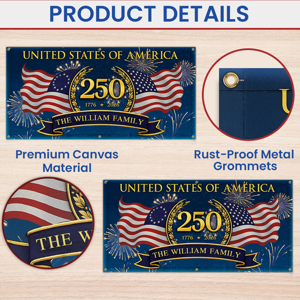 Personalized 250 Semiquincentennial Fence Banner, United States of America Patriotic 1776 2026 Custom Outdoor Flag