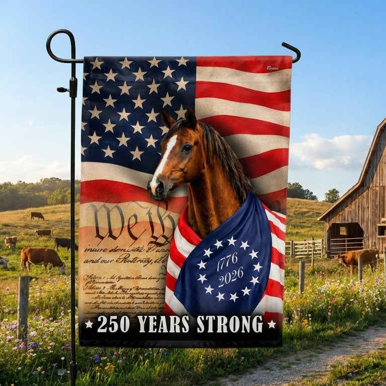 Horse American Flag, 250 Years Strong Horse Wrapped in Glory US Flag