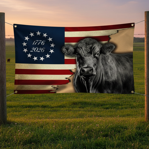 1776 2026 Black Angus Cattle Proud Farmer Farm Life Grommet Flag
