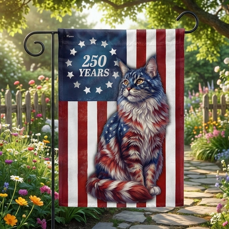 Flagwix Patriotic Cat Garden Flag, 250 Years Maine Coon Cat Betsy Ross Flag Decor