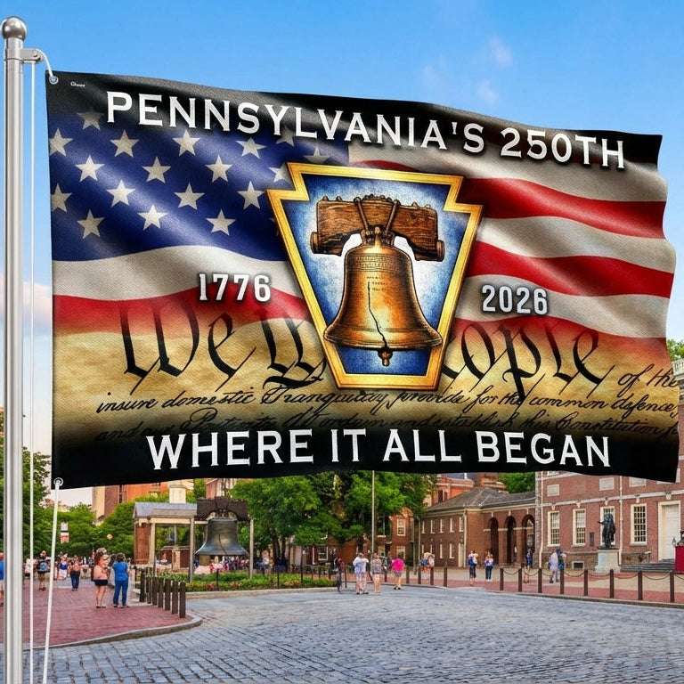 Pennsylvania American Flag, 1776 2026 Where It All Began Grommet Flag