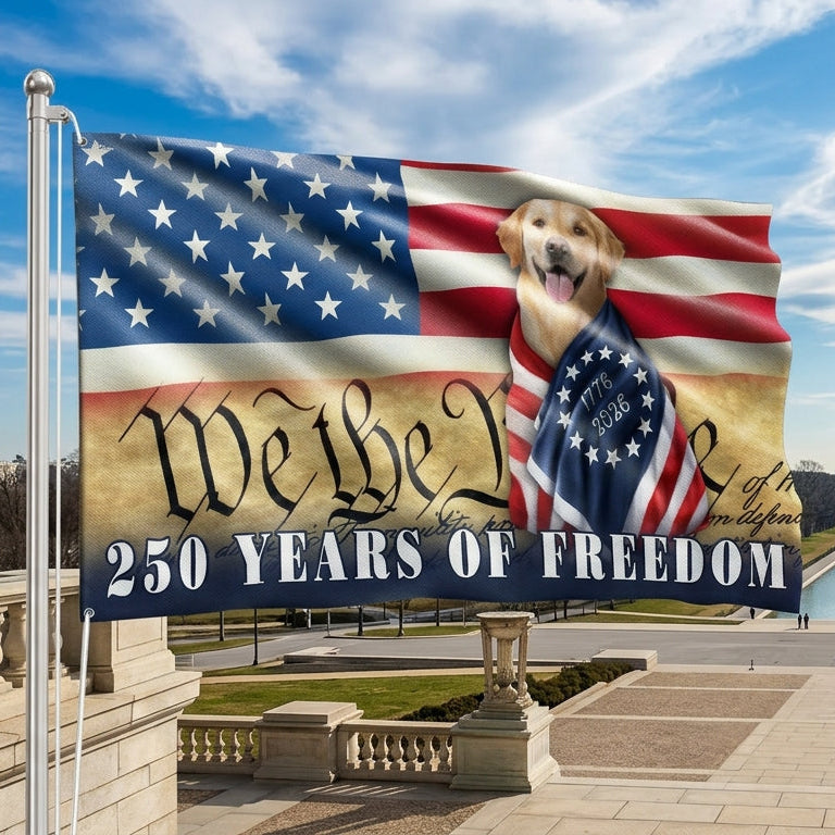 Patriotic Dog US Flag, 250 Years of Freedom We The People Grommet Flag