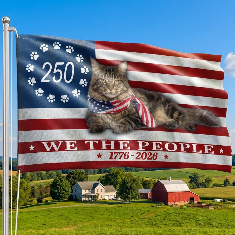 Flagwix Patriotic Cat Flag, 250 Years Maine Coon Cat 1776 2026 Grommet Flag