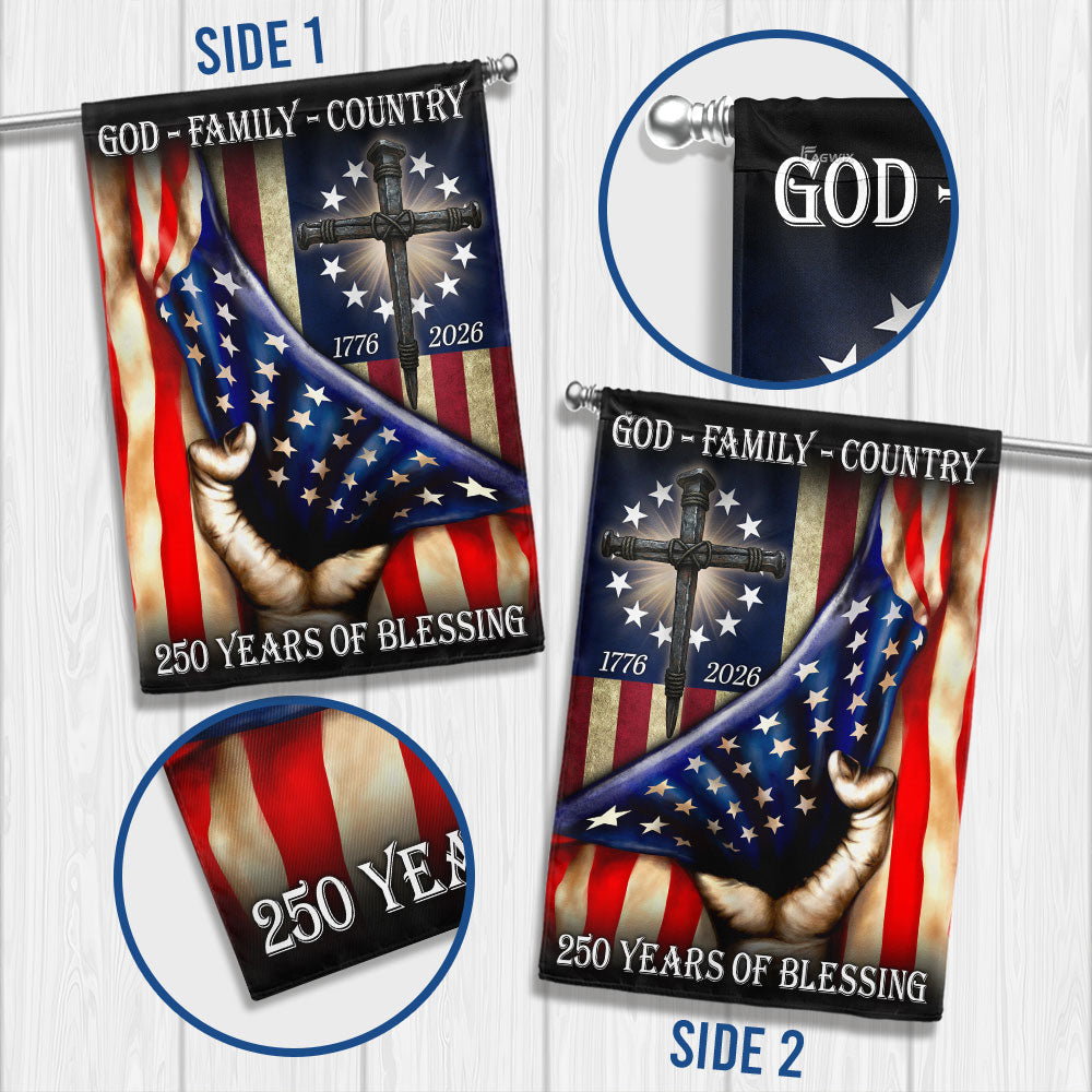 God Family Country Betsy Ross Patriotic 1776 2026 US 250 Flag