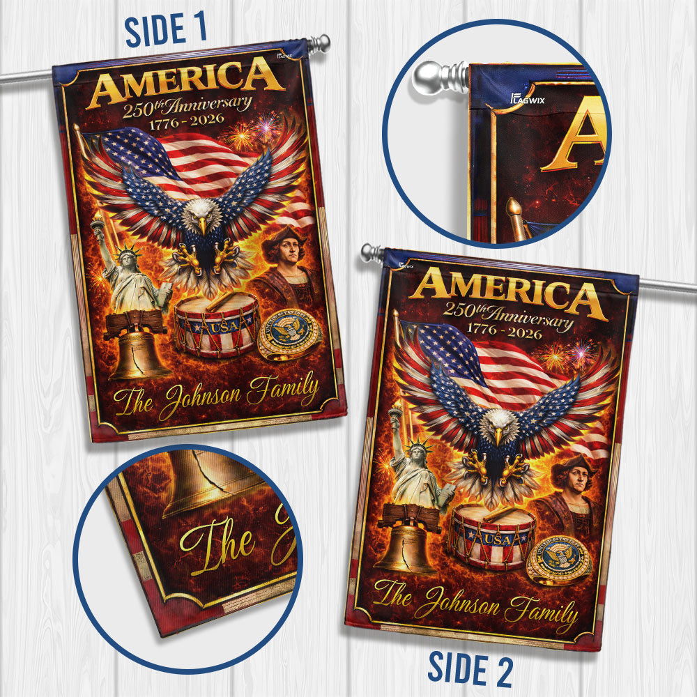 Personalized America 250th Anniversary Flag, Fire Flame Eagle Flag
