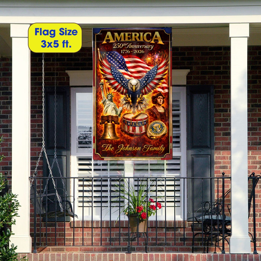 Personalized America 250th Anniversary Flag, Fire Flame Eagle Flag
