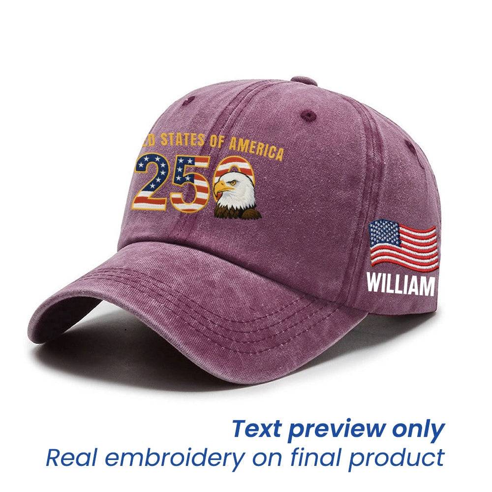 Personalized Patriotic 250th Anniversary Washed Cap with Embroidered American Flag