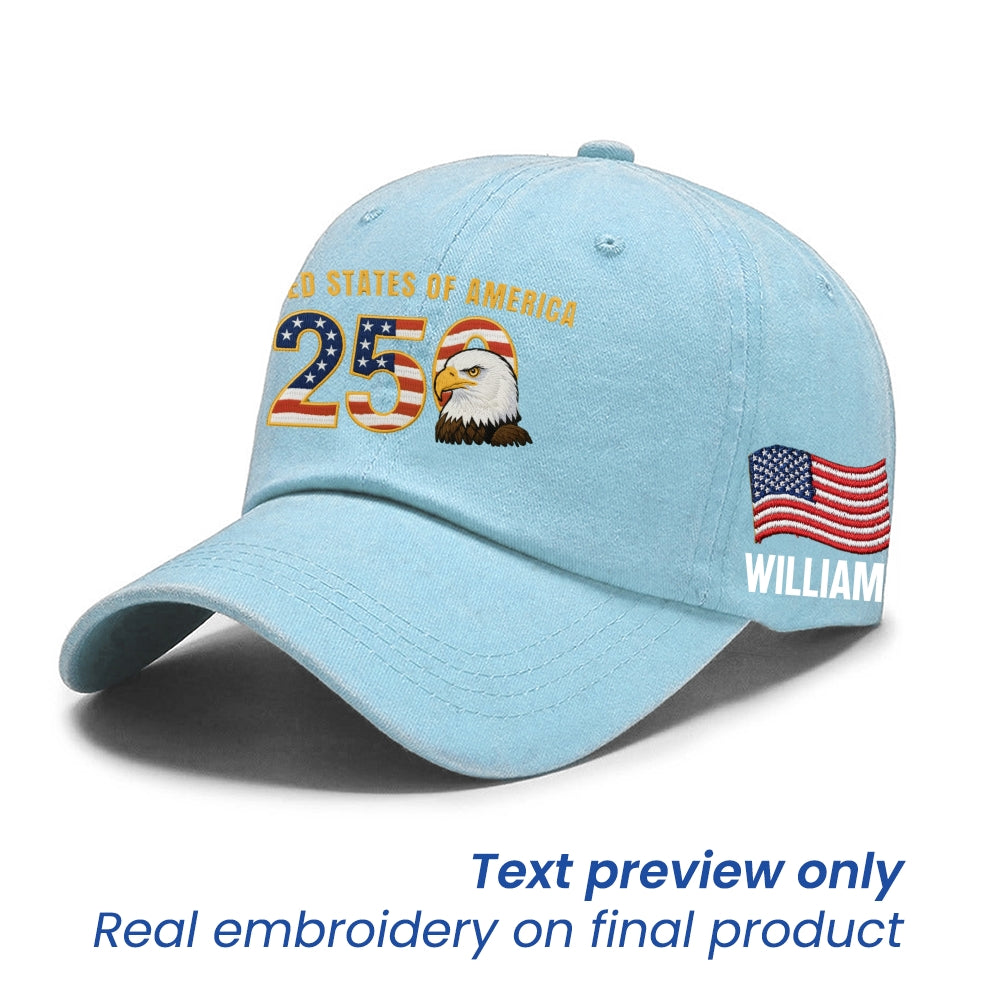 Personalized Patriotic 250th Anniversary Washed Cap with Embroidered American Flag