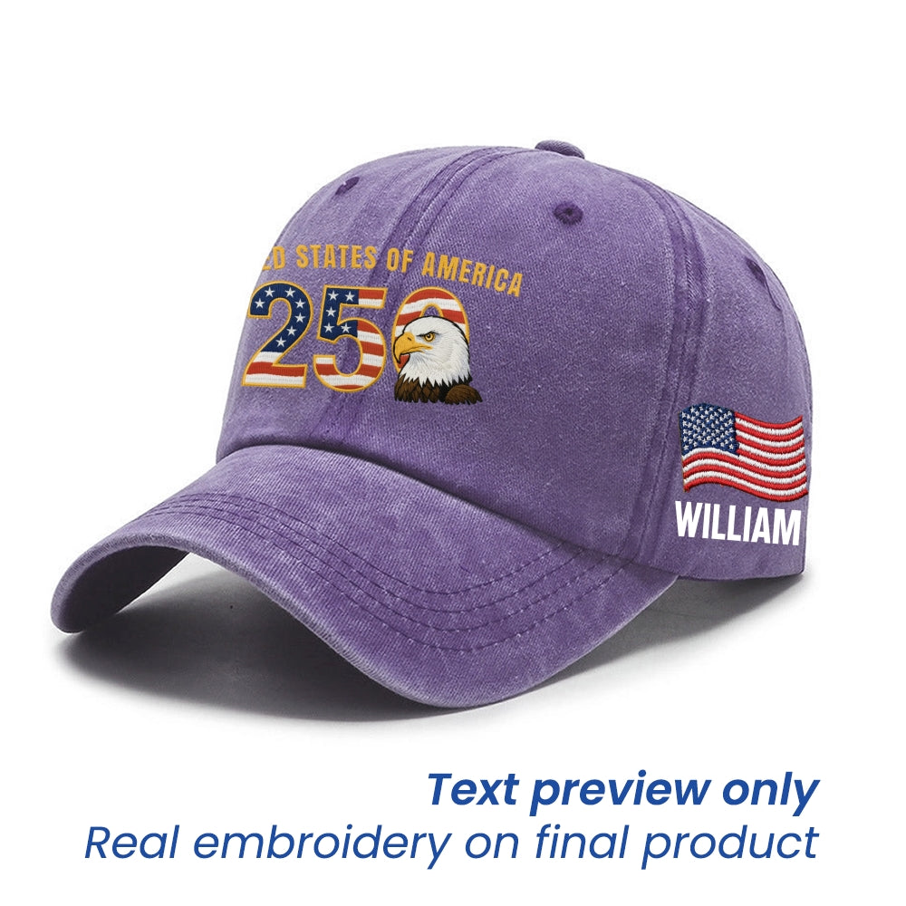 Personalized Patriotic 250th Anniversary Washed Cap with Embroidered American Flag
