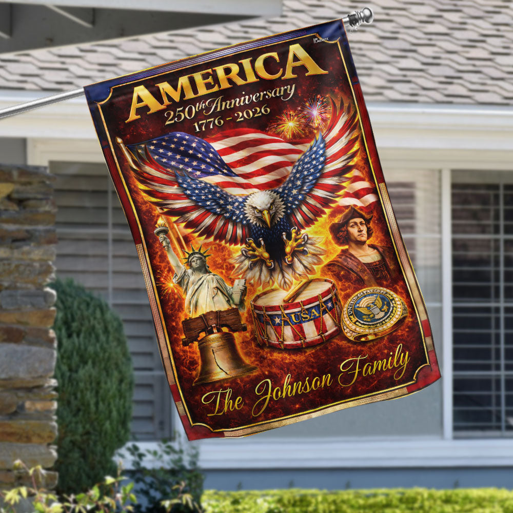 Personalized America 250th Anniversary Flag, Fire Flame Eagle Flag