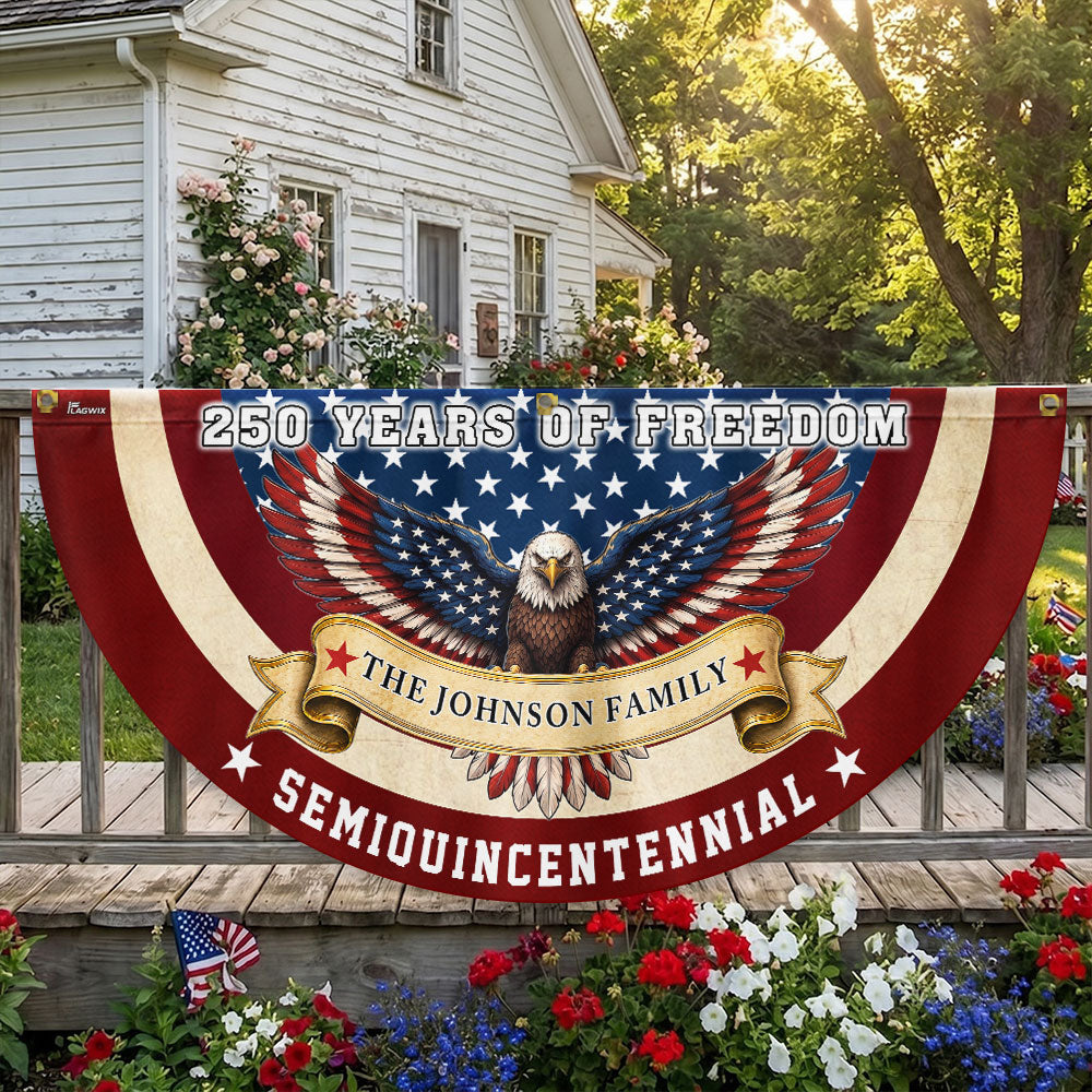 Personalized 250 Years of Freedom Fan Flag, Patriotic Eagle Custom Name Semiquicentennial Flag
