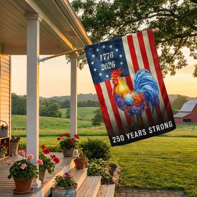 Chicken American Flag, 250 Years Strong Patriotic Rooster US Flag