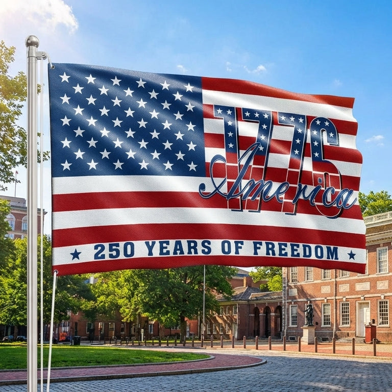 Patriotic American Flag, 1776 America 250 Years of Freedom Grommet Flag