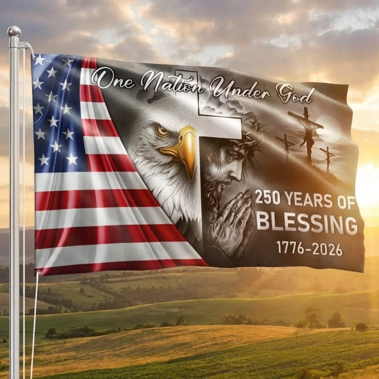 One Nation Under God Grommet Flag for 250 Years Of Blessing Decoration