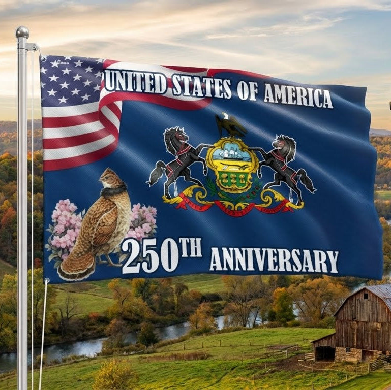 250th Anniversary Pennsylvania State with Ruffed Grouse American Grommet Flag