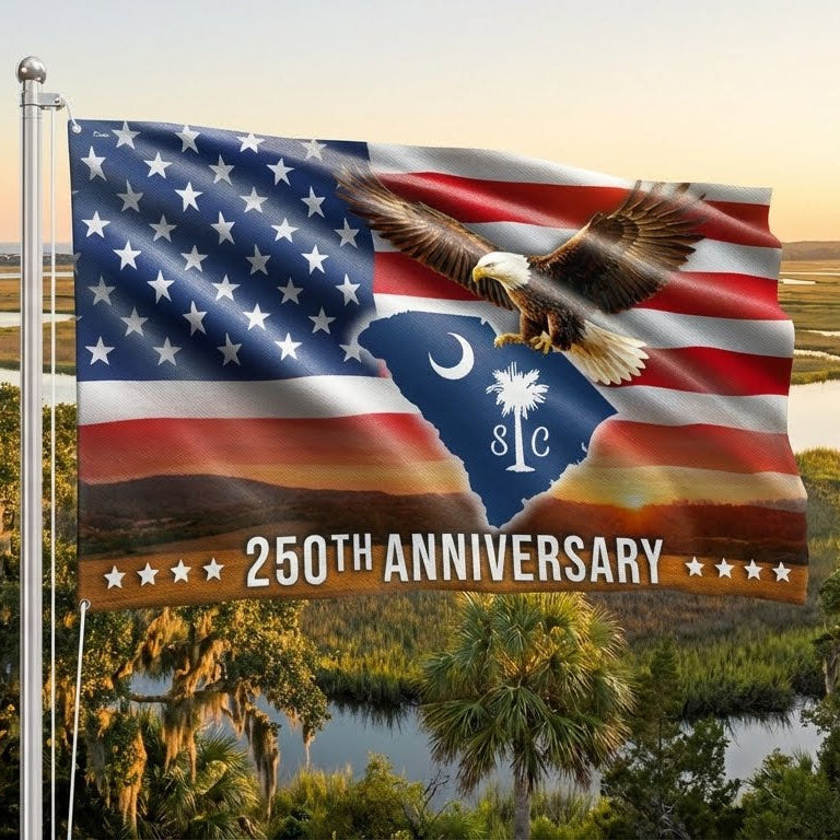 SC 250th Anniversary Flag, South Carolina State USA Eagle Grommet Flag