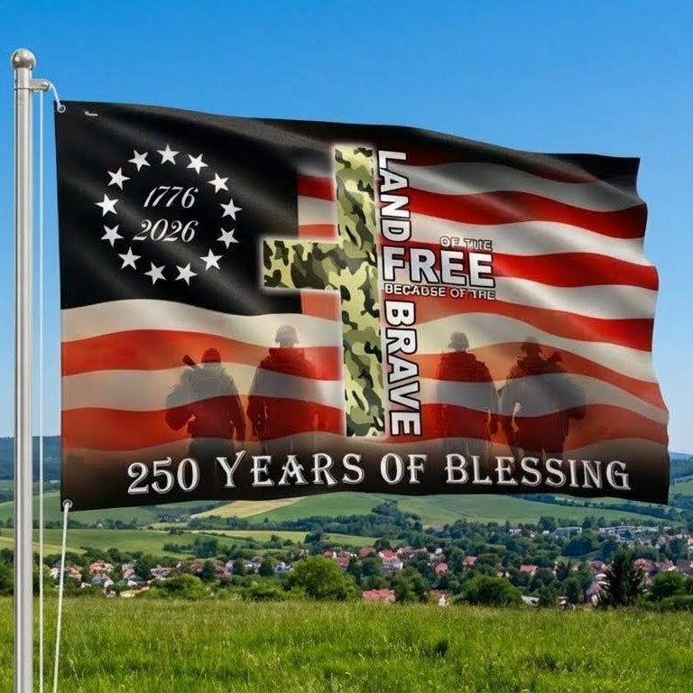 Patriotic 1776 2026 Land of the Free 250 Years of Blessing Grommet Flag