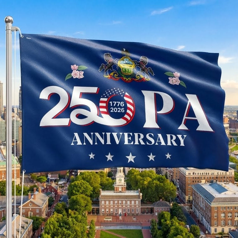 Patriotic America Pennsylvania Flag, 250 PA 1776 2026 Grommet Flag