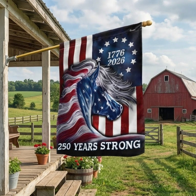 Patriotic Horse Flag, 250 Years Strong Patriotic Horse 4th Of July US Flag