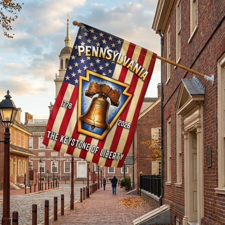 250th Anniversary Pennsylvania Flag, The Keystone of Liberty US Flag