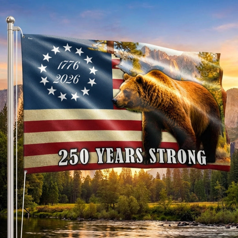 California State Betsy Ross Flag, 250 Years Strong Grizzly Bear Grommet Flag