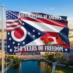 Ohio Flag, 250 Years of America Ohio State US Grommet Flag