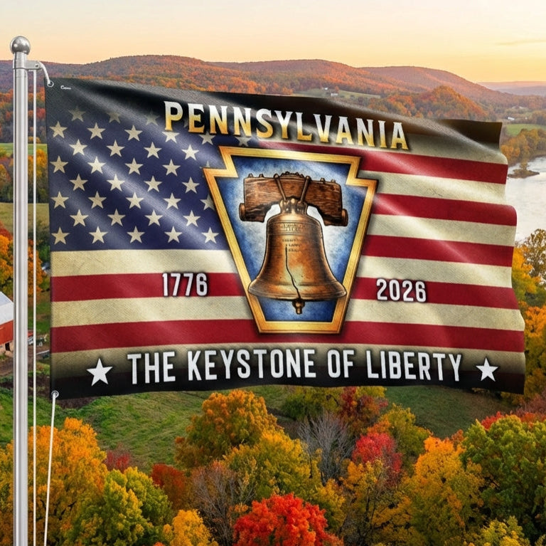 Pennsylvania Flag, 1776 2026 The Keystone of Liberty Grommet American Flag