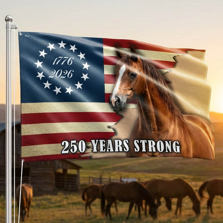 250 Years Strong Horse American Grommet Flag for Farm Patriotic Decor