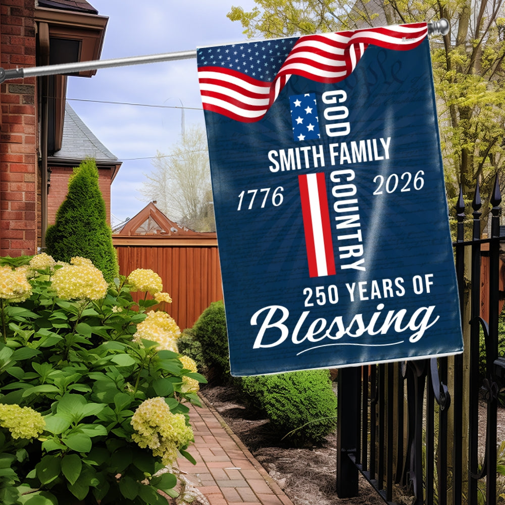 Custom American Patriotic Flag, Personalized 250 Years of Blessing God 1776 2026 Flag Decor