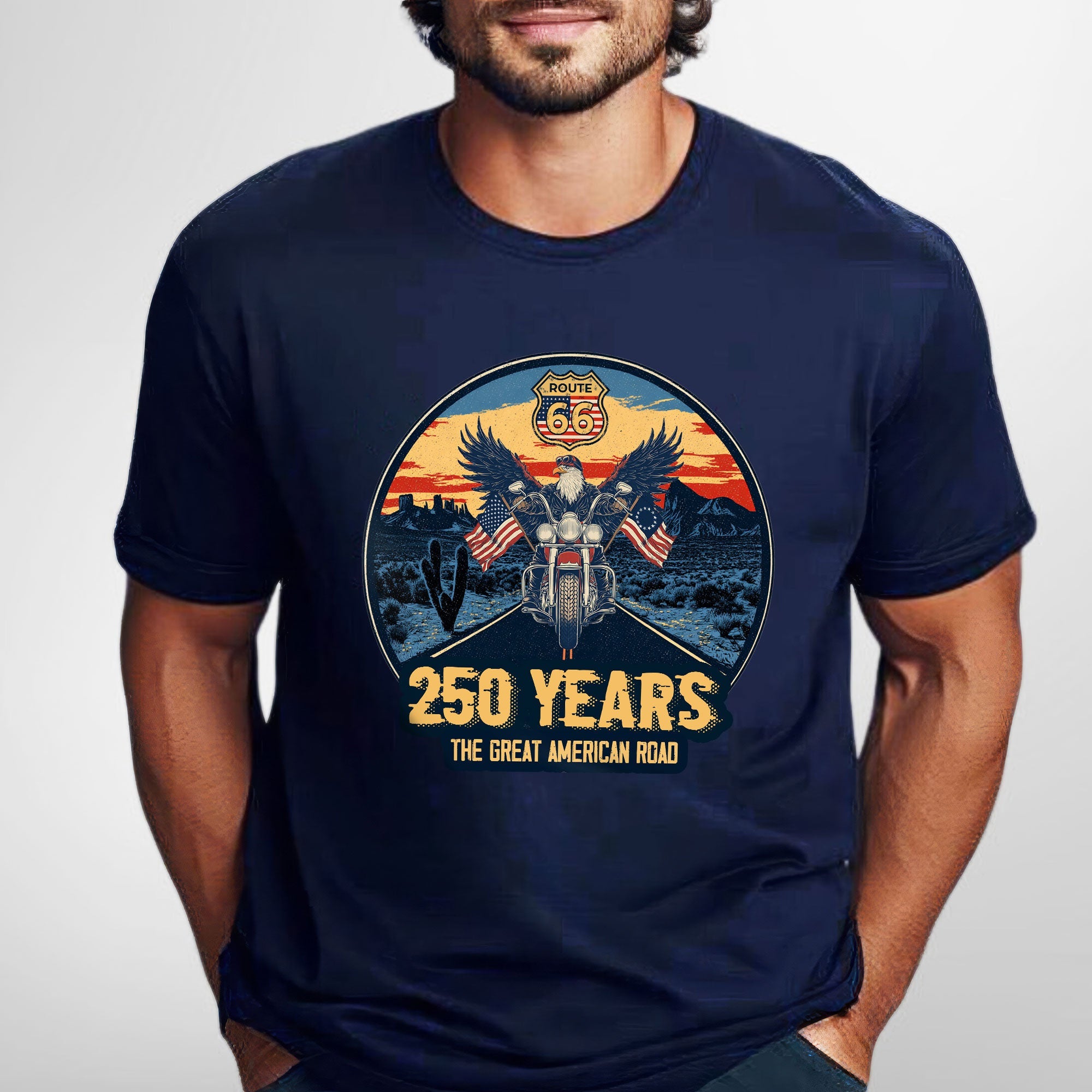 250 Years Route 66 Motor Patriotic T-Shirt | The Great American Road Tee