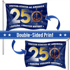 USA 250th Sailing Through History Grommet Flag for Patriotic Navy Decor