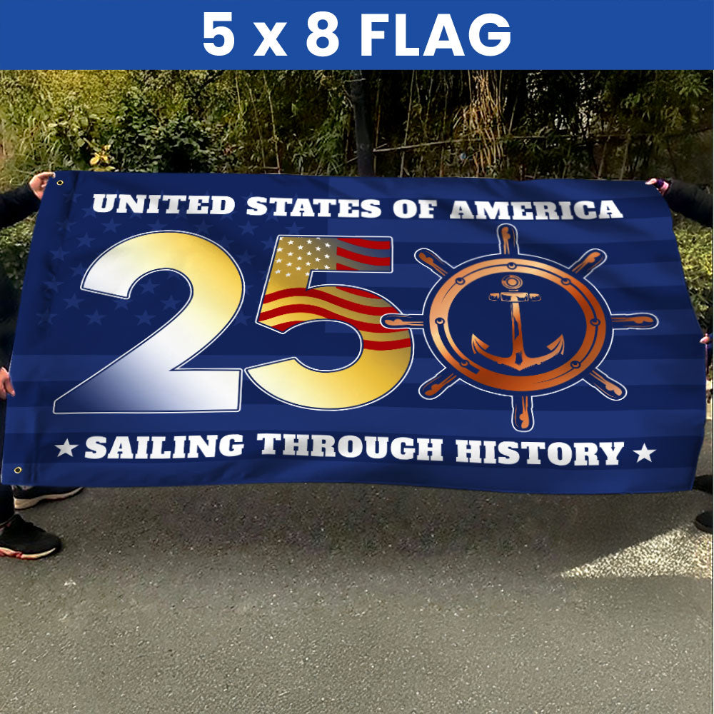 USA 250th Sailing Through History Grommet Flag for Patriotic Navy Decor