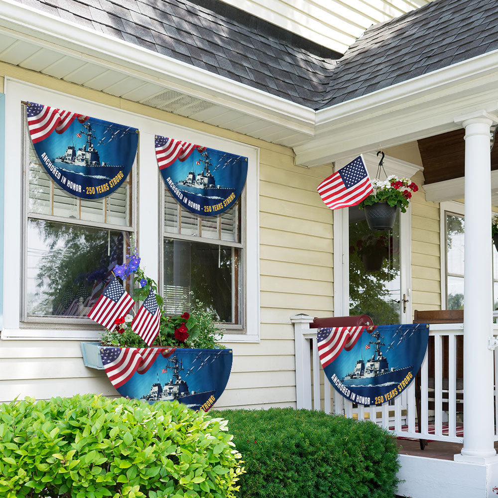 America 250th Anniversary Anchored in Honor Patriotic Navy Fan Flag